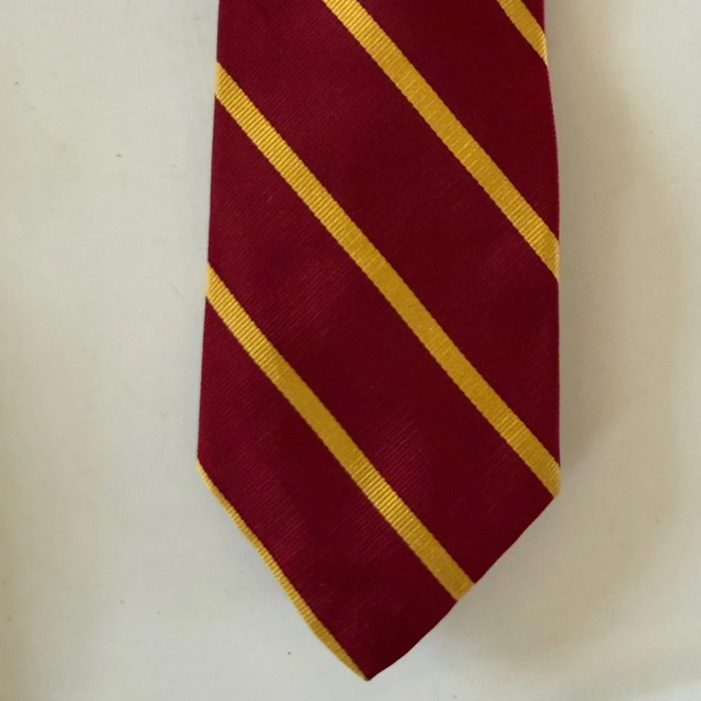 Brooks Brothers Makers Silk Maroon and Gold Striped Tie - Woven in England